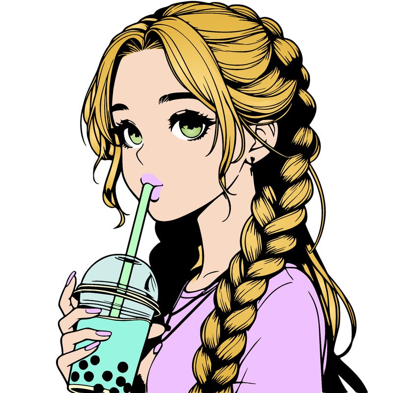 realistic girl with braided hair drinking boba