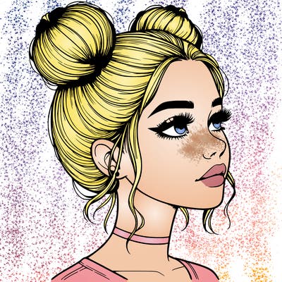 realistic girl with buns on the top of her head