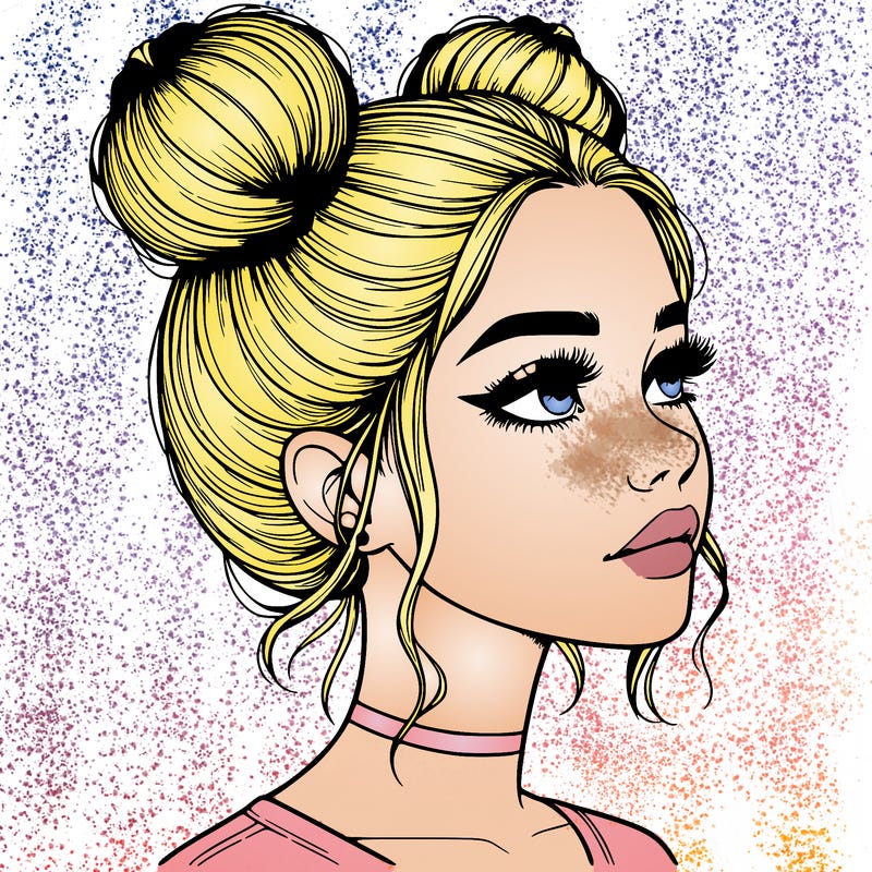 realistic girl with buns on the top of her head