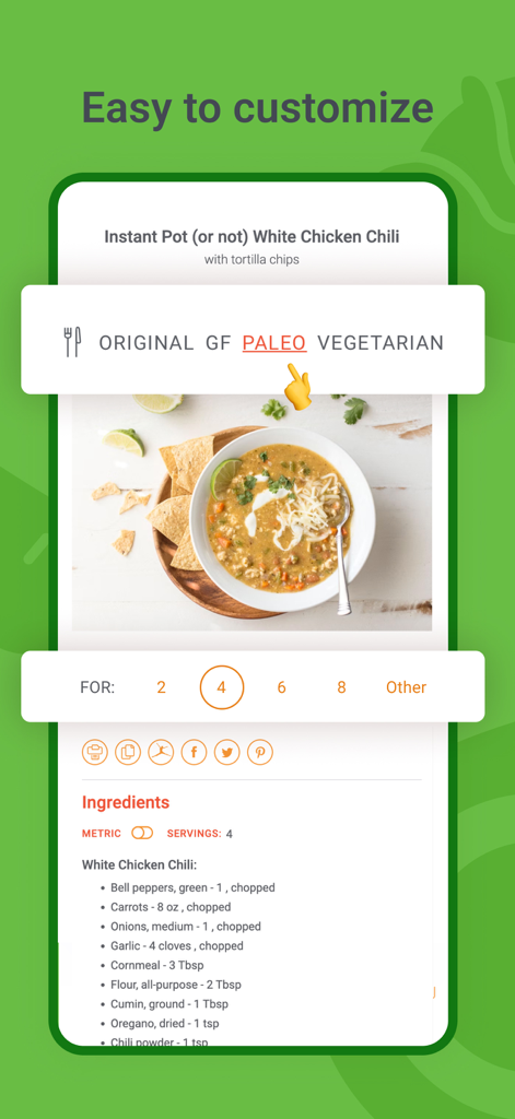Cook Smarts - Easy Meal Plans - Cook Smarts app interface showing meal customization for dietary needs like Paleo and Gluten-Free.