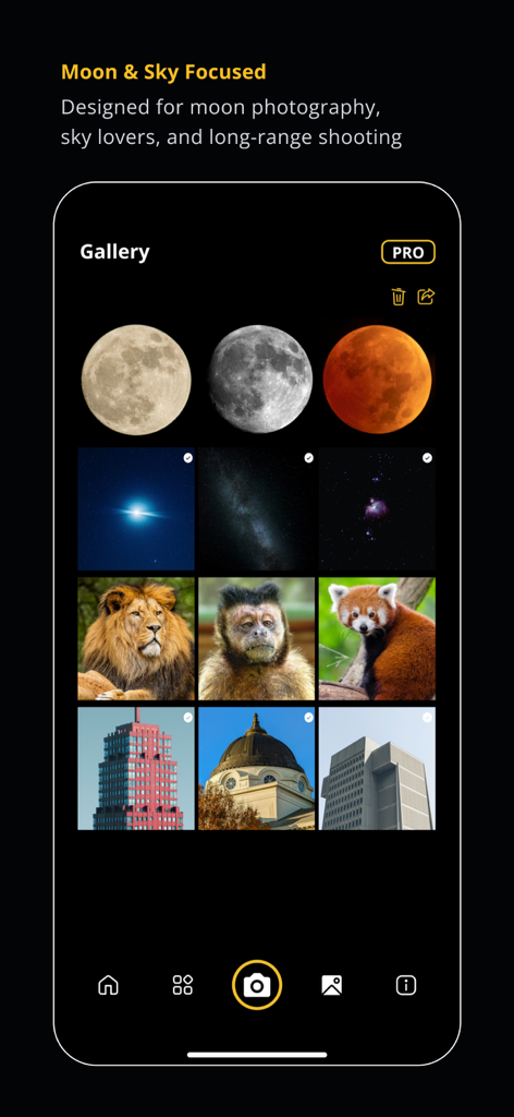 Pro Zoom 250x - Tele Camera HD - Galería de fotos con zoom alto, incluyendo la luna y vida silvestre capturadas con la aplicación Pro Zoom