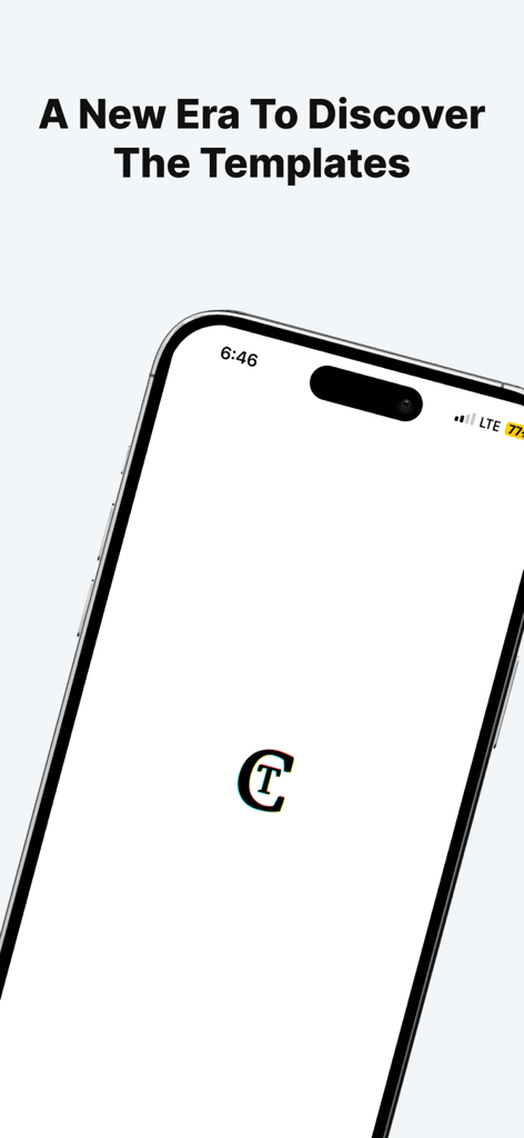 C Template - C Template app launch screen with logo and tagline about discovering templates