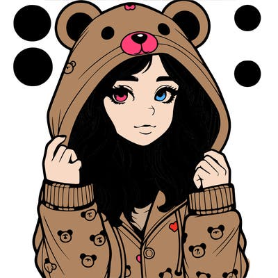 realistic girl in a animal pjs hoodie