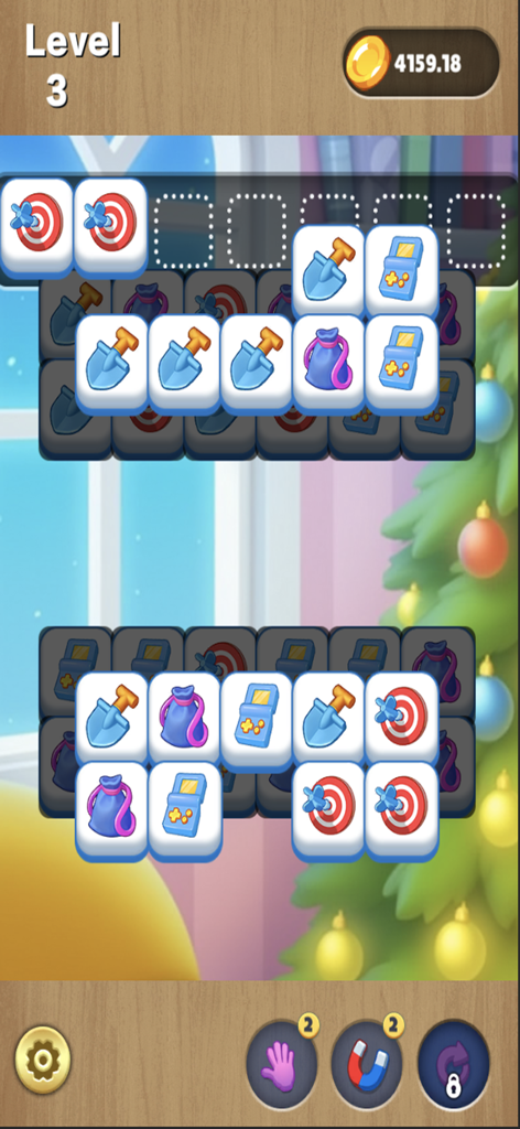 Tiles Clear - Daily Move - Triple match puzzle gameplay in Tiles Clear showing level three with icon tiles.