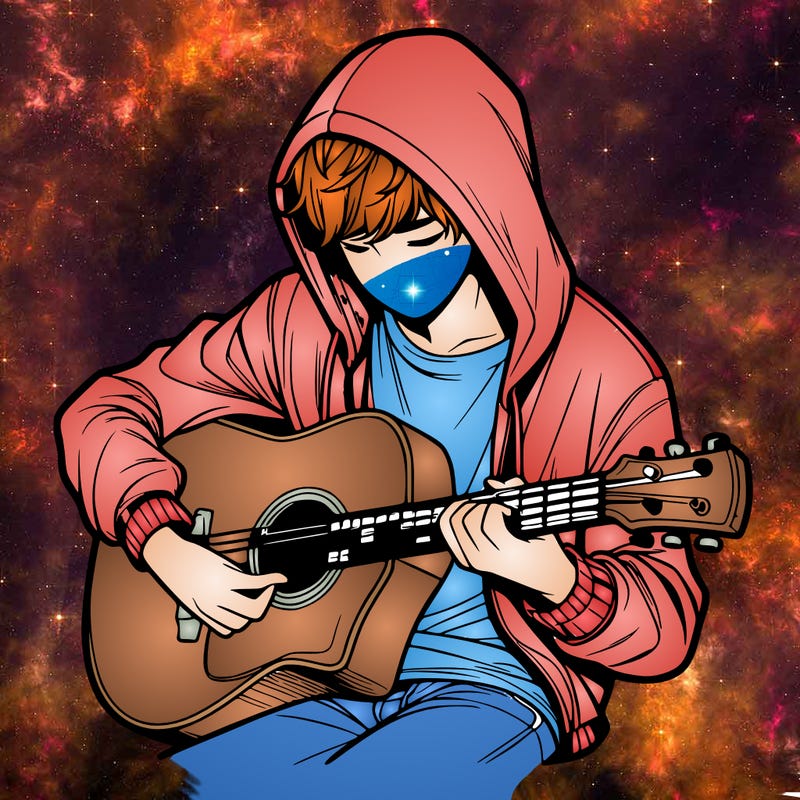 realistic boy in hoodie playing guitar