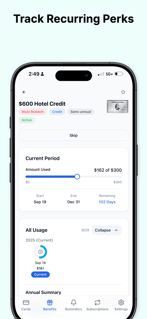 MaxWorth: AI Credit Card Tool - Panel para rastrear beneficios recurrentes de tarjetas de crédito y créditos de hotel