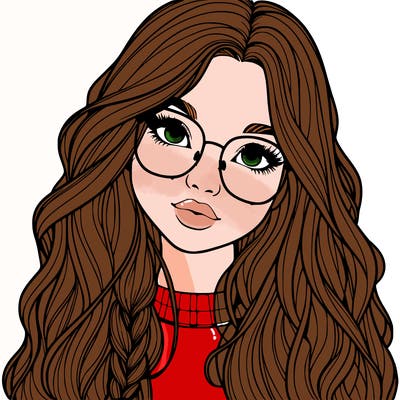 girl with long hair and freckles and glasses realistic