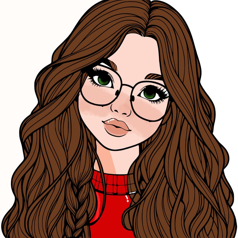 girl with long hair and freckles and glasses realistic