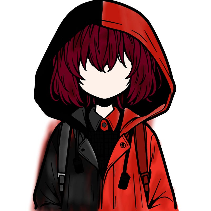 little anime girl in a raincoat her hair is covering her eyes she has a lighter