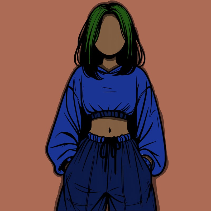 realistic girl faceless with baggy pants and a crop top