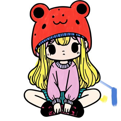 a girl wearing a frog hat and some frog socks