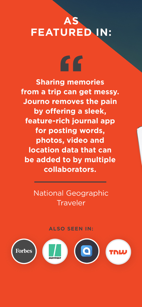 Press reviews and features for Journo travel app from National Geographic Traveler, Forbes, and HuffPost.