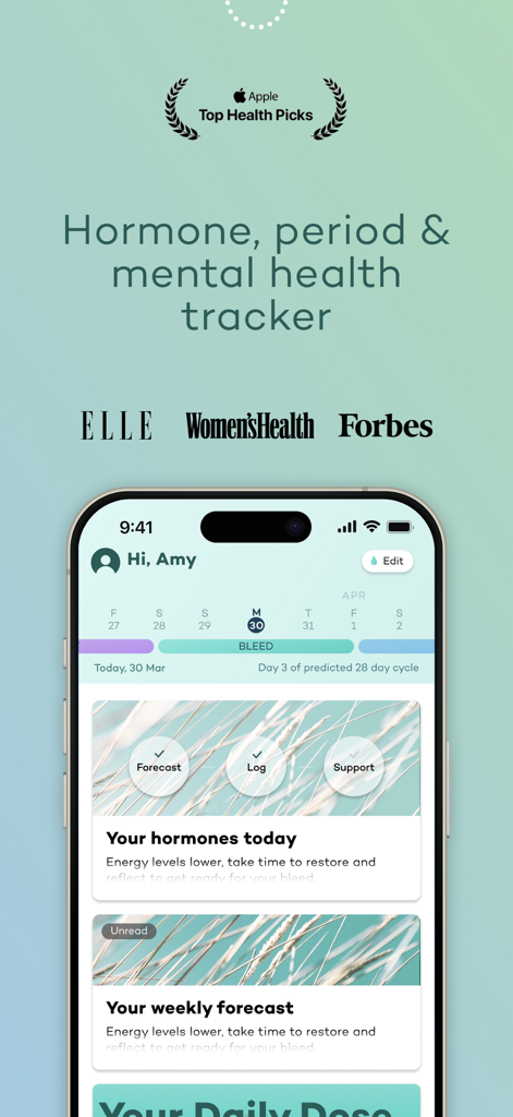 Moody Month: Hormone Tracker - The Moody Month app dashboard showing personalized hormone period and mental health tracking forecasts