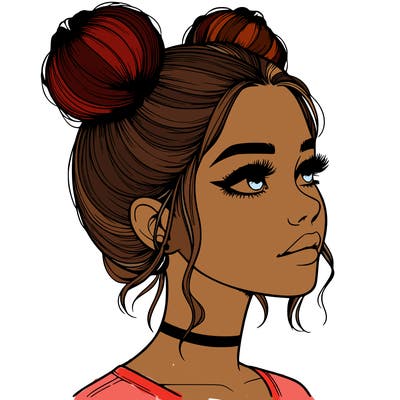 realistic girl with buns on the top of her head