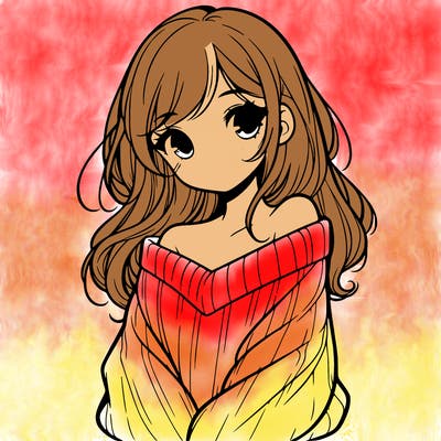 shy pretty girl wearing a sweater that is falling off one shoulder portrait