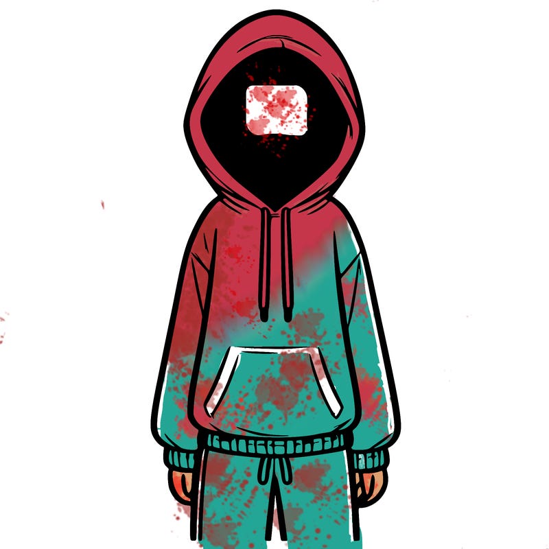 faceless girl in a tracksuit with a hood on and no hair