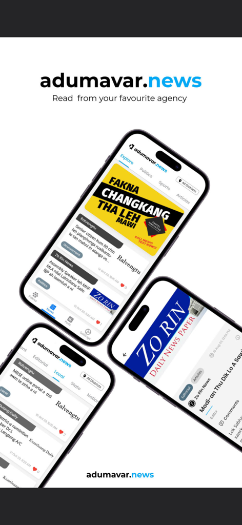 aDumAVar - aDumAVar app interface showing local Mizo news and advertisements