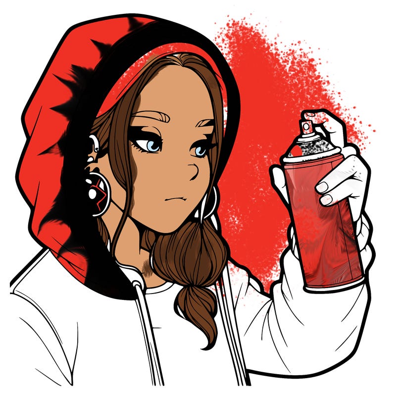a realistic girl, spray painting