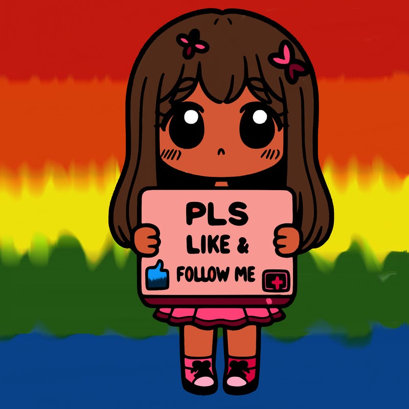 girl holding a sign that says pls like and follow me