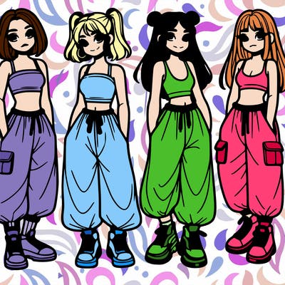 girls with crop top with baggy pants