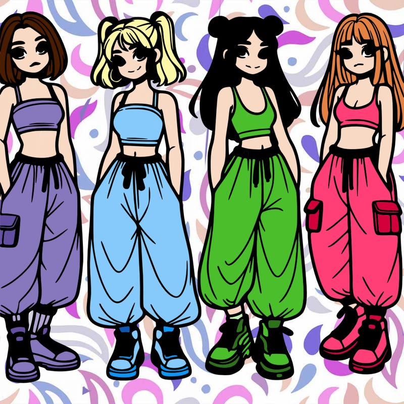 girls with crop top with baggy pants