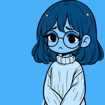 sad girl with glasses in a sweater