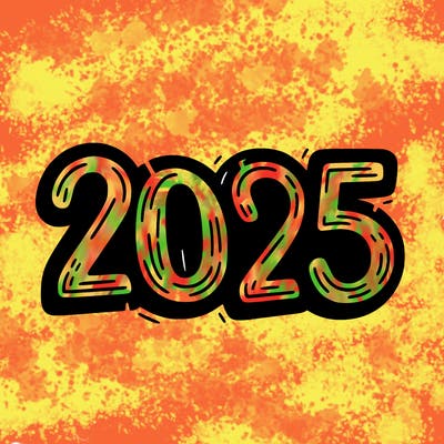 one line scrawled numbers sketch design “2025”