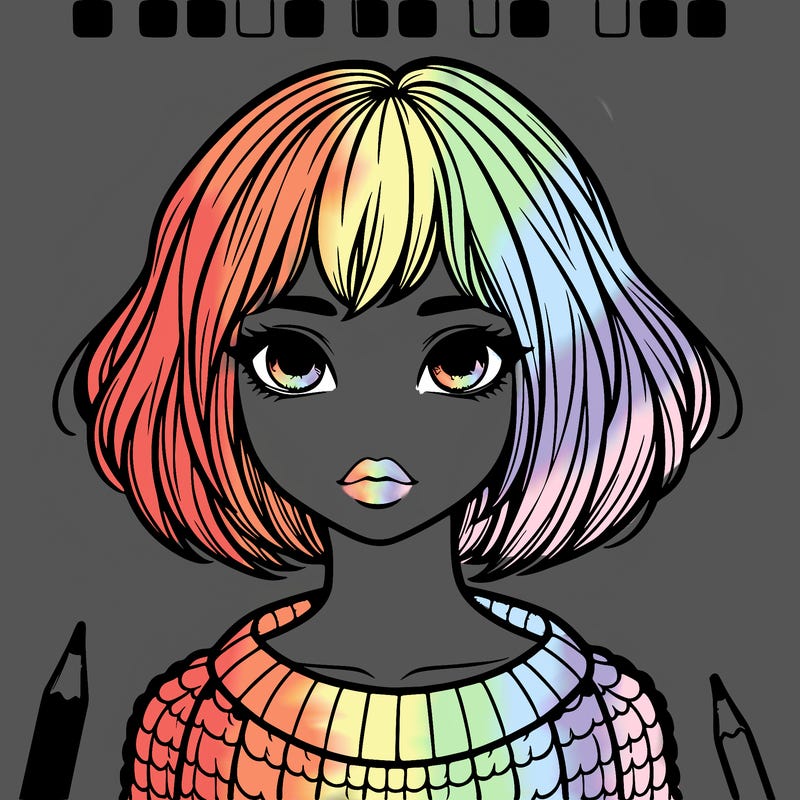 girl with bob hair short/long realistic deatail