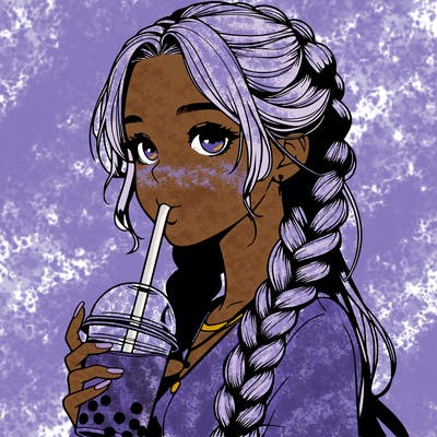 realistic girl with braided hair drinking boba