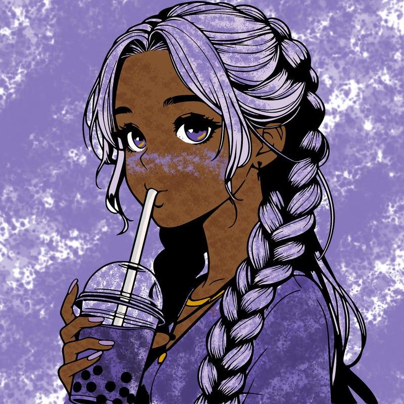 realistic girl with braided hair drinking boba