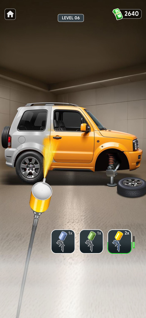 Car Wash Games: Repair Garage - Spray painting a yellow SUV in the Car Wash Games Repair Garage mobile app