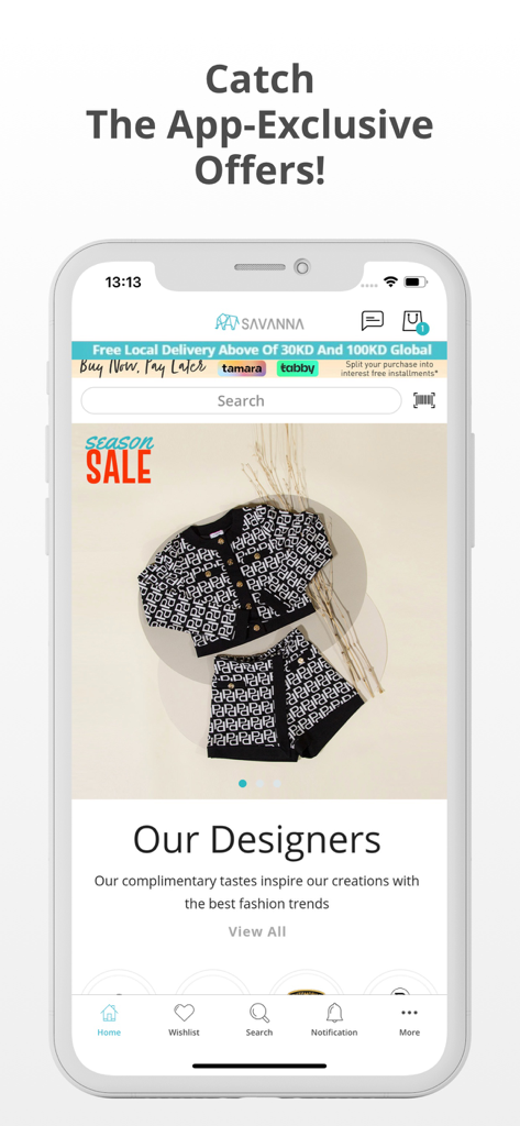 SAVANNA | سافانا - Application mobile SAVANNA affichant une tenue de créateur pour enfants pour les soldes de saison