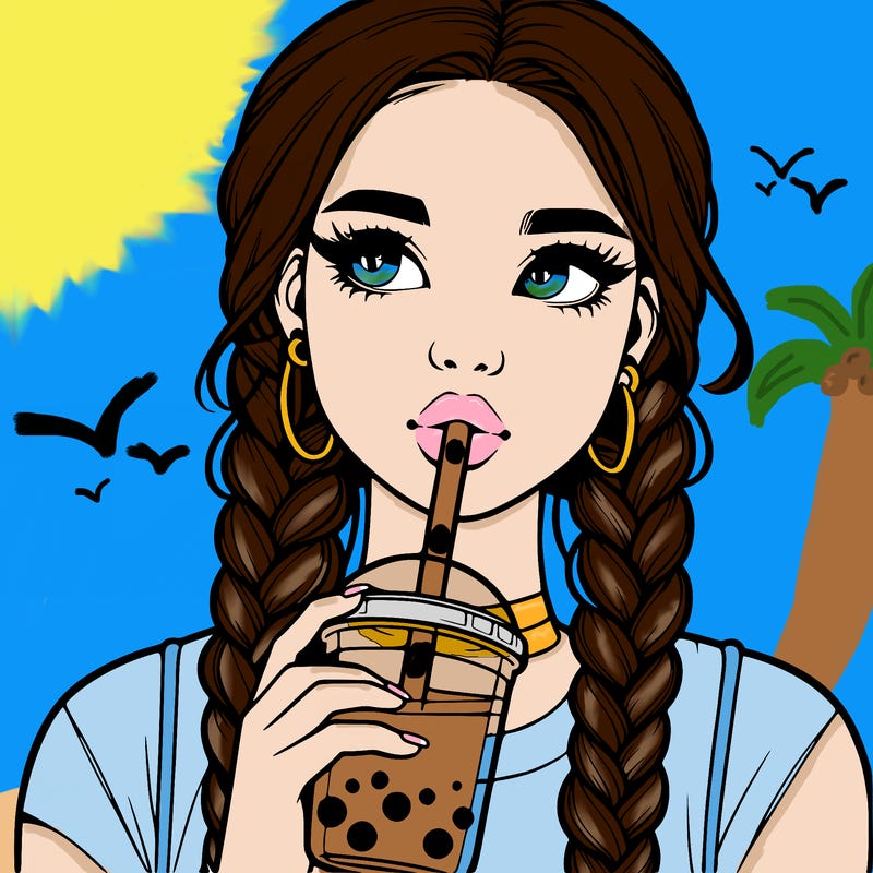 realistic girl with braided hair drinking boba