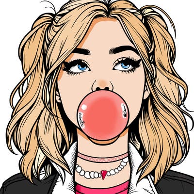 realististic girl blowing bubble -gum