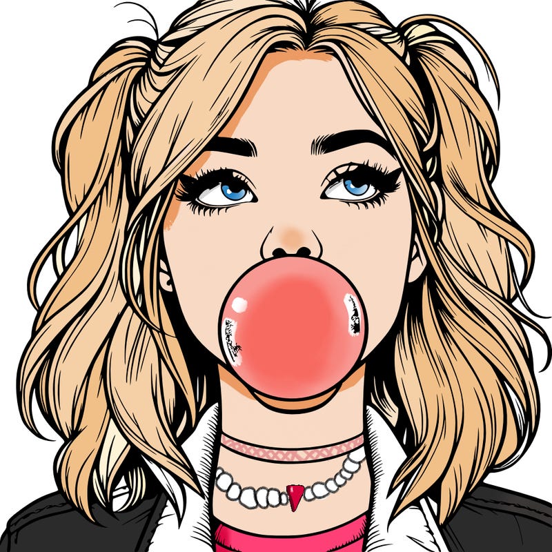 realististic girl blowing bubble -gum