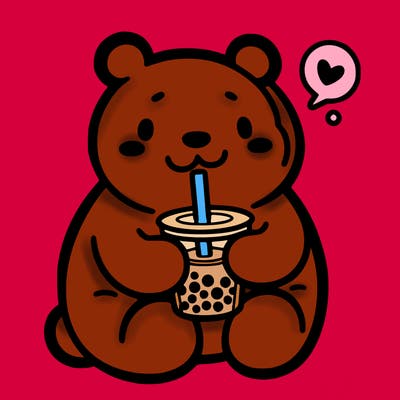 bear drinking boba tea