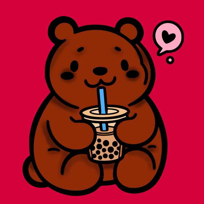 bear drinking boba tea