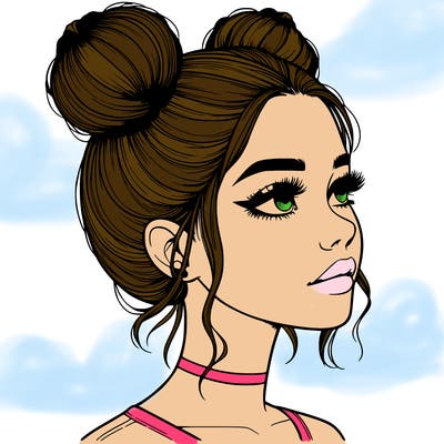realistic girl with buns on the top of her head