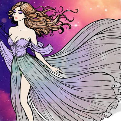 realistic woman in dress flowing the the wind