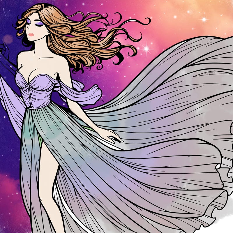 realistic woman in dress flowing the the wind