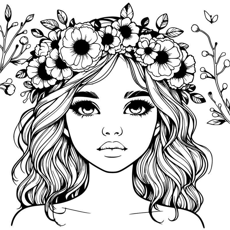 beautiful realistic girl with freckles and a flower crown