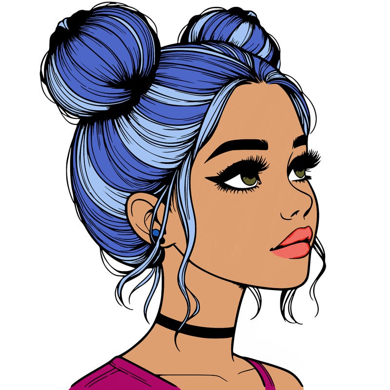 realistic girl with buns on the top of her head