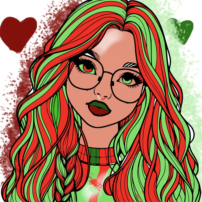 girl with long hair and freckles and glasses realistic