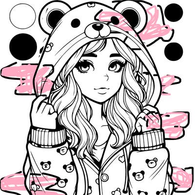 realistic girl in a animal pjs hoodie