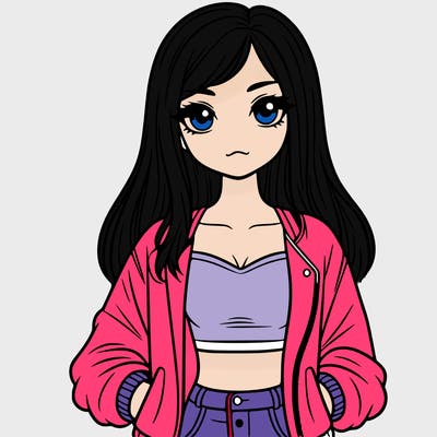 girl with long hair a crop top and a jacket
