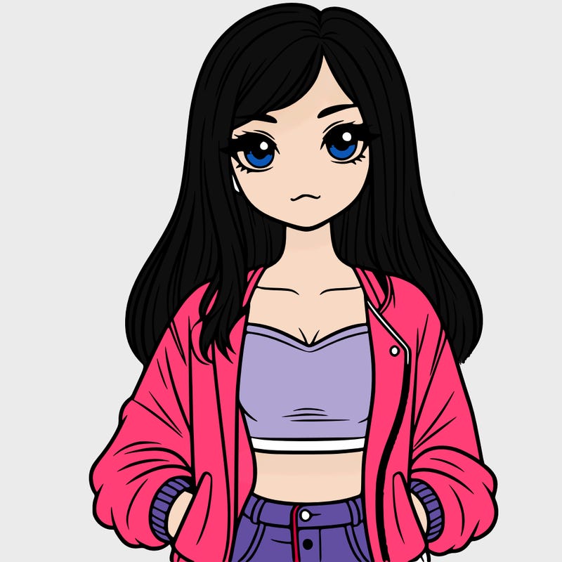 girl with long hair a crop top and a jacket