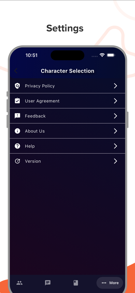 Settings menu of the Omi Live app displaying privacy policy user agreement feedback and help options