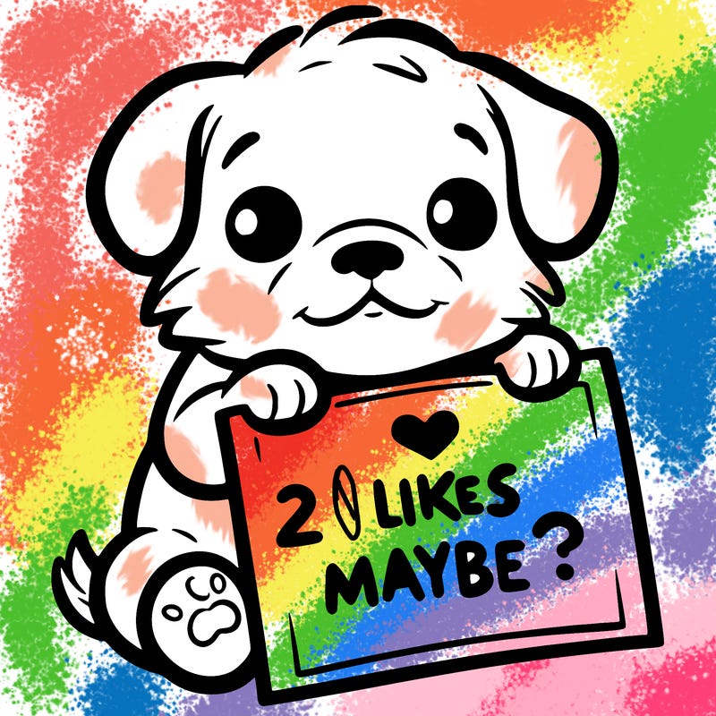 a puppy holding a sign that says 2 likes maybe?
