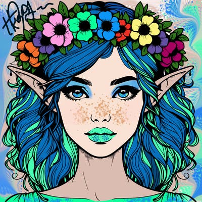 realistic female elf with flower crown