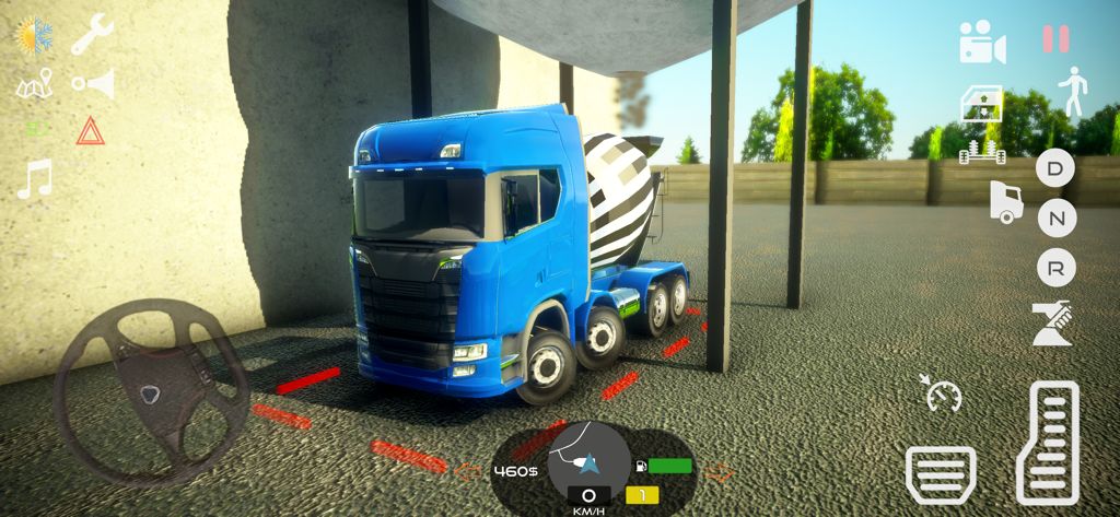 Truck Simulator Driving Euro - Un camión hormigonera azul estacionado en una zona de carga en Truck Simulator Driving Euro
